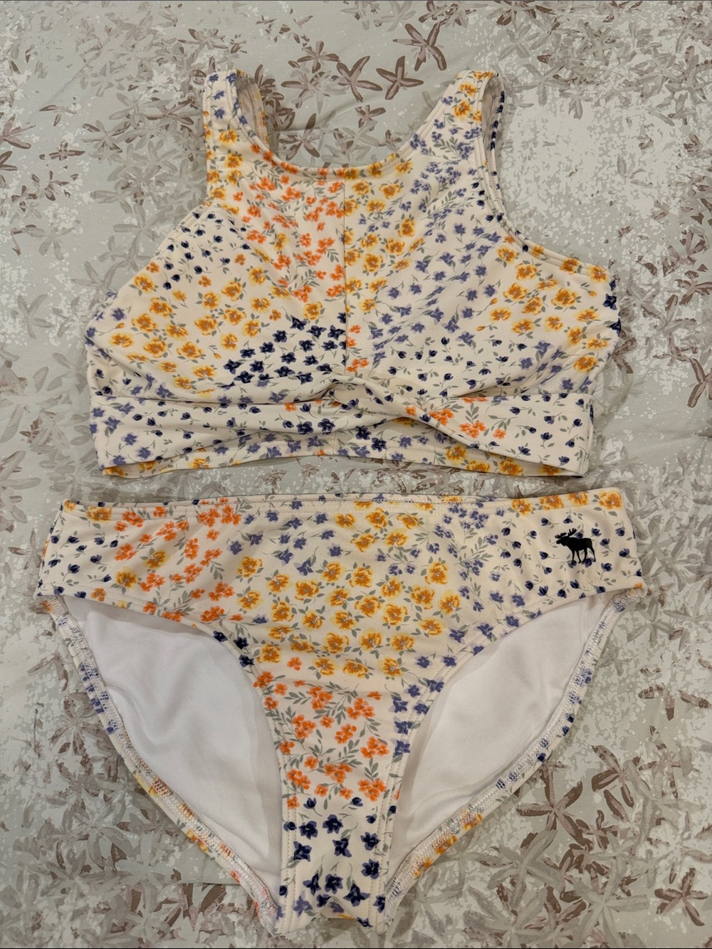 abercrombie kids Cream Floral Two-Piece Bikini with Yellow & Purple Flowers